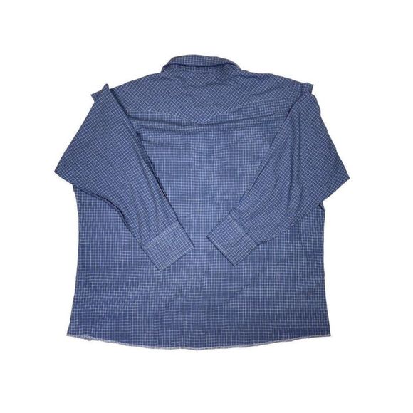 Wrangler Cowboy Western Blue Plaid Pearl Snap Button Down Long Sleeve Men's 3XL - Picture 2 of 2